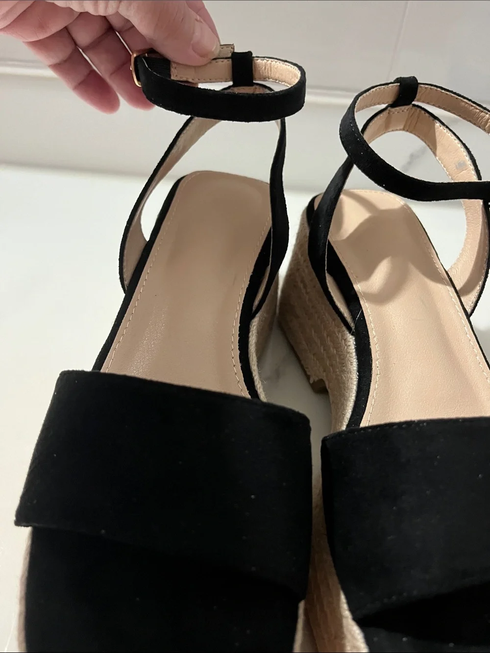 Amazon Black Platform Espadrille Wedge Sandals with Ankle Strap